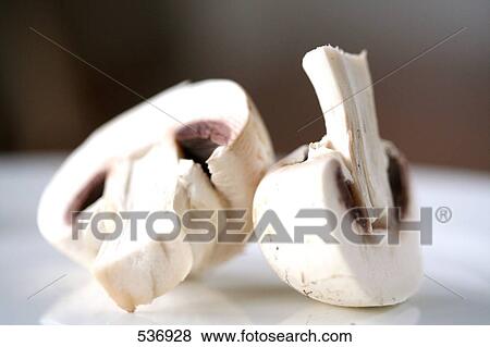 Stock Photo - Close-up of two halves of mushroom . Fotosearch