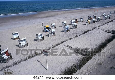 Stock Image - Deck chairs at beach, List, Sylt, Germany . Fotosearch