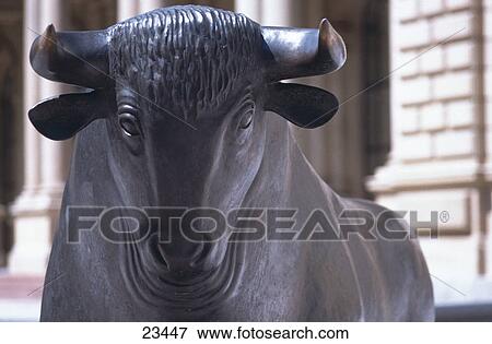 Stock Photo - Detail of bull sculpture, Stock Exchange Building, Frankfurt, Germany . Fotosearch