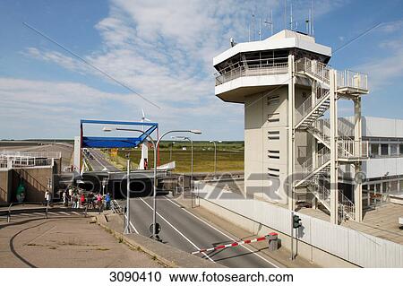 Stock Image - Eidersperrwerk, Wesselburen, Dithmarschen, Schleswig-Holstein, Germany . Fotosearch