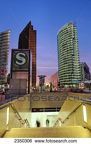 Entrance of underground railway station, BahnTower, Kollhoff Tower, Potsdamer Platz, Berlin, Germany View Large Photo Image Stock Photograph - Entrance of underground railway station, BahnTower, Kollhoff Tower, Potsdamer Platz, Berlin, Germany . Fotosearch