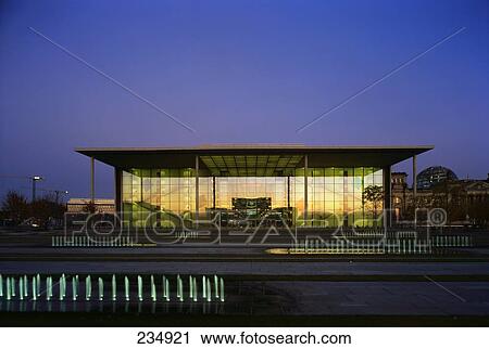 Stock Image - Facade of lit up building, Paul Loebe Haus, Berlin, Germany . Fotosearch