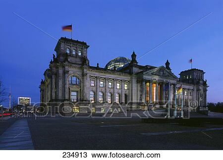 Stock Image - Facade of parliament building, The Reichstag, Berlin, Germany . Fotosearch