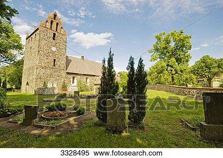 Stock Photography - Fieldstone church and cemetery, Bernau, Germany . Fotosearch