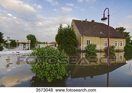 Flooded street in Lebus, Germany View Large Photo Image Stock Photo - Flooded street in Lebus, Germany . Fotosearch