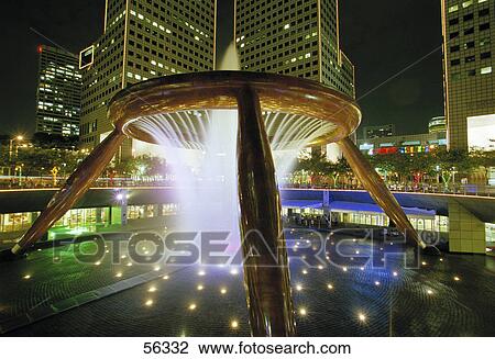Stock Image - Fountain at night, Singapore, Asia . Fotosearch