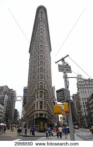 Stock Image - Front view of the Flatiron Building, New York City, USA, wide-angle . Fotosearch