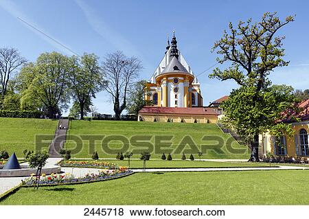 Stock Photo - Garden in front of church, Niederlausitz, Brandenburg, Germany . Fotosearch