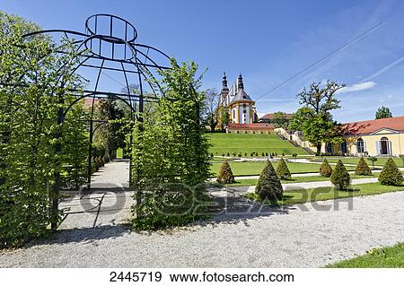 Stock Photo - Garden in front of church, Niederlausitz, Brandenburg, Germany . Fotosearch