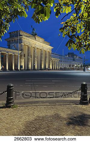 Gate lit up at dusk, Brandenburg Gate, Berlin, Germany View Large Photo Image Stock Image - Gate lit up at dusk, Brandenburg Gate, Berlin, Germany . Fotosearch