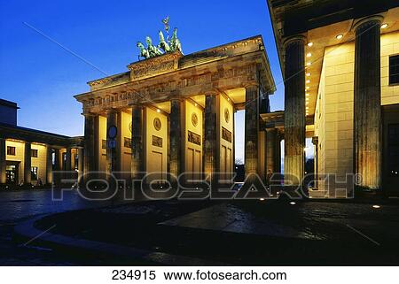 Gate lit up at night, Quadriga Statue, Brandenburg Gate, Berlin, Germany View Large Photo Image Stock Photography - Gate lit up at night, Quadriga Statue, Brandenburg Gate, Berlin, Germany . Fotosearch