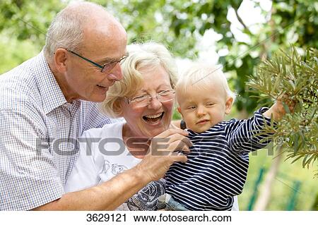 Grandparents with toddler in garden View Large Photo Image Stock Image - Grandparents with toddler in garden . Fotosearch