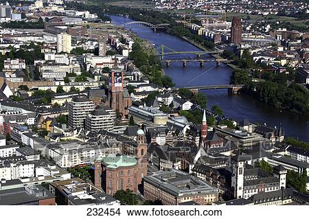 Picture - High angle view of city, Frankfurt, Hesse, Germany . Fotosearch