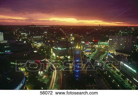 High angle view of cityscape illuminated at dusk, Berlin, Germany, Europe View Large Photo Image Stock Image - High angle view of cityscape illuminated at dusk, Berlin, Germany, Europe . Fotosearch