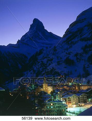 Houses in valley lit up at night, Zermatt, Matterhorn, Switzerland View Large Photo Image Stock Photo - Houses in valley lit up at night, Zermatt, Matterhorn, Switzerland . Fotosearch