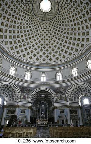 Stock Photograph - Interiors of church, Rotunda Of St. Marija Assunta, Mosta, Malta . Fotosearch