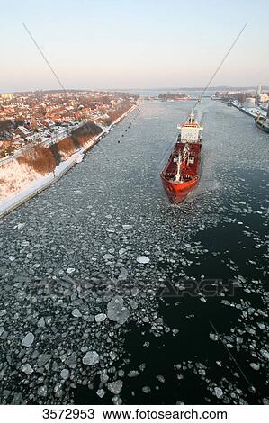 Stock Image - Kiel Canal in winter, Kiel, Schleswig-Holstein, Germany, Europe . Fotosearch