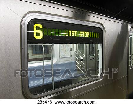Stock Photograph - Last stop displayed on train's window, New York City, New York State, USA . Fotosearch
