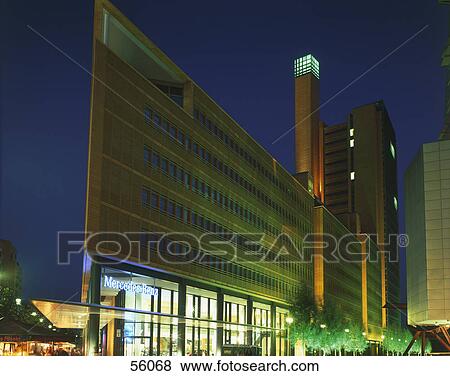 Low angle view of office buildings illuminated at night, Berlin, Germany, Europe View Large Photo Image Stock Photo - Low angle view of office buildings illuminated at night, Berlin, Germany, Europe . Fotosearch