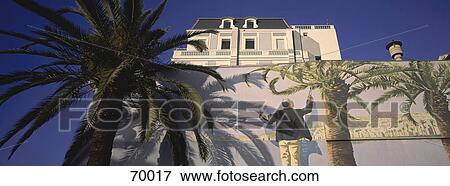 Low angle view of palm tree near wall with mural, Cote d'Azur International Airport, France View Large Photo Image Stock Photo - Low angle view of palm tree near wall with mural, Cote d'Azur International Airport, France . Fotosearch