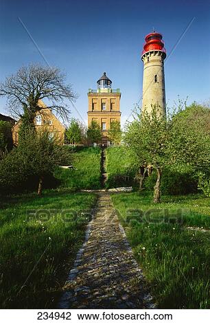 Stock Image - Path leading to lighthouse, Cape Arkona, Ruegen, Mecklenburg-Western Pomerania, Germany . Fotosearch