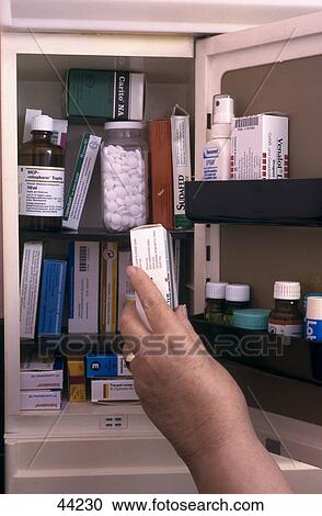 Person's hand taking tablets from medicine cabinet View Large Photo Image Stock Image - Person's hand taking tablets from medicine cabinet . Fotosearch