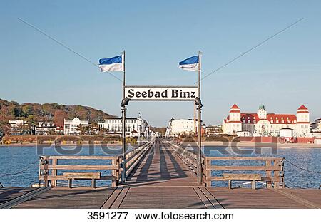 Pier in Binz with sanatorium in the background, Ruegen, Germany View Large Photo Image Stock Photo - Pier in Binz with sanatorium in the background, Ruegen, Germany . Fotosearch