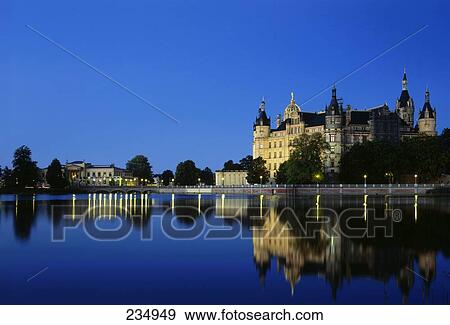 Reflection of castle in water, Schwerin, Mecklenburg Western-Pomerania, Germany View Large Photo Image Stock Photo - Reflection of castle in water, Schwerin, Mecklenburg Western-Pomerania, Germany . Fotosearch
