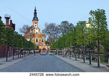 Stock Photo - Road leading to church, Niederlausitz, Brandenburg, Germany . Fotosearch