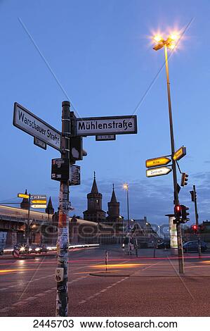 Road signs at roadside, Oberbaum Brucke, Friedrichshain, Kreuzberg, Berlin, Germany View Large Photo Image Stock Image - Road signs at roadside, Oberbaum Brucke, Friedrichshain, Kreuzberg, Berlin, Germany . Fotosearch