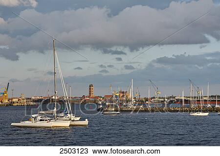 Stock Image - Sailboats at harbor, Baltic sea, Wismar, Mecklenburg-Western Pomerania, Germany . Fotosearch