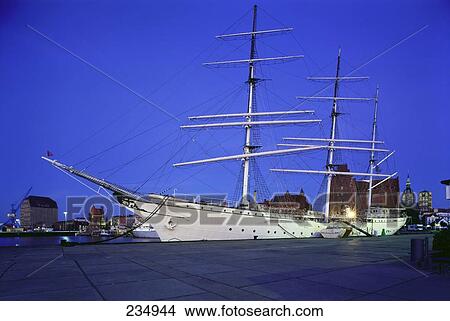 Picture - Sailing ship at harbor, Stralsund, Mecklenburg-Vorpommern, Germany . Fotosearch