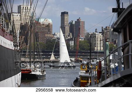 Sailing vessels at the South Street Seaport, New York City, USA View Large Photo Image Stock Photo - Sailing vessels at the South Street Seaport, New York City, USA . Fotosearch