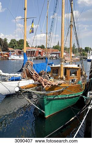 Stock Photo - Sailng ships in harbour, Eckernfoerde, Schleswig-Holstein, Germany . Fotosearch