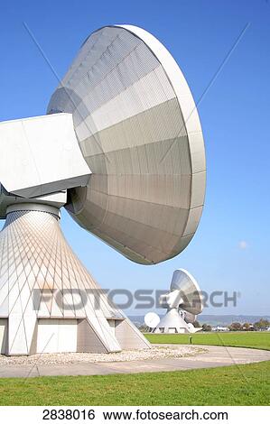 Stock Photograph - Satellite dishes at satellite earth station . Fotosearch