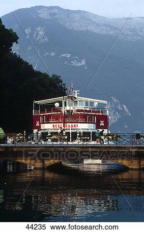 Ship near bridge in lake, Lake Annecy, Haute-Savoie, France View Large Photo Image Stock Photography - Ship near bridge in lake, Lake Annecy, Haute-Savoie, France . Fotosearch