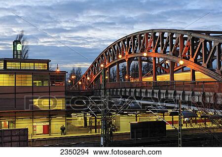 Picture - Steel bridge across railway tracks, Bornholmer Brucke, Berlin, Germany . Fotosearch
