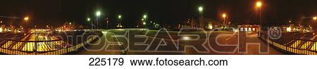 Stock Photo - Street lights lit up at night, Germany . Fotosearch