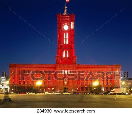 Town hall lit up at dusk, Berlin, mayor, Alexanderplatz, Berlin, Germany View Large Photo Image Stock Image - Town hall lit up at dusk, Berlin, mayor, Alexanderplatz, Berlin, Germany . Fotosearch