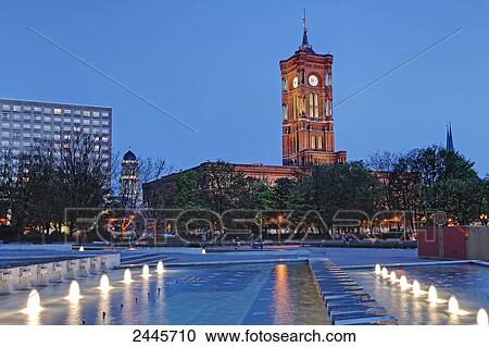 Town hall tower lit up at dusk, Alexanderplatz, Berlin Center, Berlin, Germany View Large Photo Image Stock Image - Town hall tower lit up at dusk, Alexanderplatz, Berlin Center, Berlin, Germany . Fotosearch