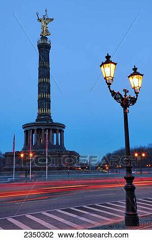 Traffic on road at dusk, Victory Column, Berlin, Germany View Large Photo Image Stock Image - Traffic on road at dusk, Victory Column, Berlin, Germany . Fotosearch