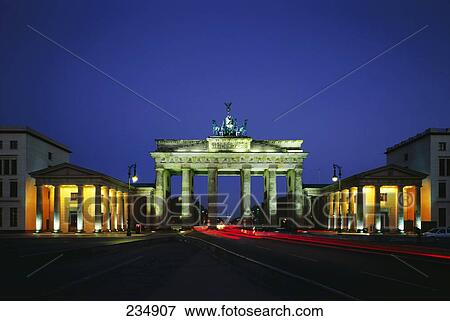 Traffic on road at night, Quadriga Statue, Brandenburg Gate, Berlin, Germany View Large Photo Image Stock Photo - Traffic on road at night, Quadriga Statue, Brandenburg Gate, Berlin, Germany . Fotosearch