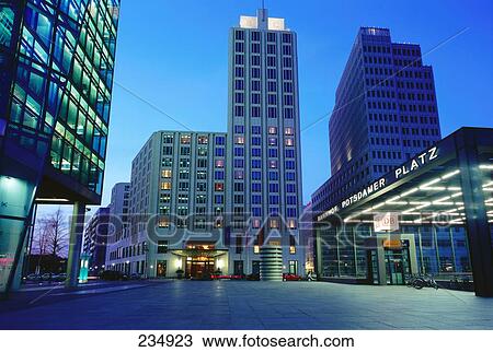 Underground railroad station lit up at dusk, Beisheim Center, Potsdamer Platz, Berlin, Germany View Large Photo Image Stock Image - Underground railroad station lit up at dusk, Beisheim Center, Potsdamer Platz, Berlin, Germany . Fotosearch