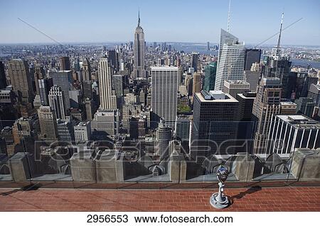 View from the Rockefeller Center to Manhattan skyline with Empire State Building, New York City, USA, wide-angle View Large Photo Image Stock Image - View from the Rockefeller Center to Manhattan skyline with Empire State Building, New York City, USA, wide-angle . Fotosearch