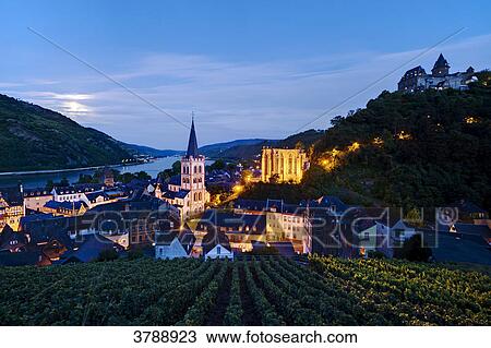 View on Bacharach with Church St. Peter, Werner Chapel and Stahleck Castle in the evening, Germany View Large Photo Image Stock Image - View on Bacharach with Church St. Peter, Werner Chapel and Stahleck Castle in the evening, Germany . Fotosearch