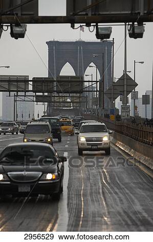 View on the frequented Brooklyn Bridge, New York City, USA View Large Photo Image Stock Photo - View on the frequented Brooklyn Bridge, New York City, USA . Fotosearch