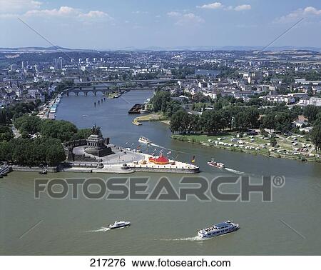 Aerial view of boats in river, Mosel River, Koblenz, Rhineland-Palatinate, Germany View Large Photo Image Stock Photograph - Aerial view of boats in river, Mosel River, Koblenz, Rhineland-Palatinate, Germany . Fotosearch