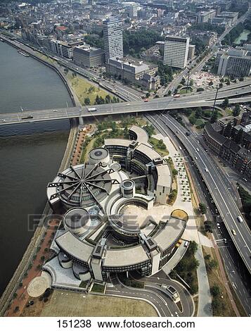 Aerial view of bridge in city, Rheinknie Bridge, Rheinturm, Dusseldorf, Germany View Large Photo Image Stock Photo - Aerial view of bridge in city, Rheinknie Bridge, Rheinturm, Dusseldorf, Germany . Fotosearch