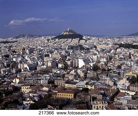 Stock Photograph - Aerial view of city, Athens, Greece . Fotosearch