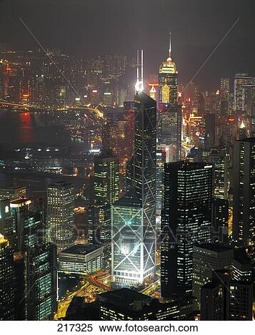 Aerial view of city lit up at night, China View Large Photo Image Stock Photography - Aerial view of city lit up at night, China . Fotosearch